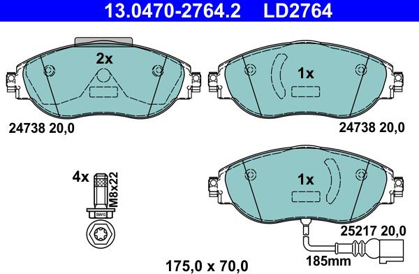 ATE 13.0470-2764.2 - Kit pastiglie freno, Freno a disco www.autoricambit.com