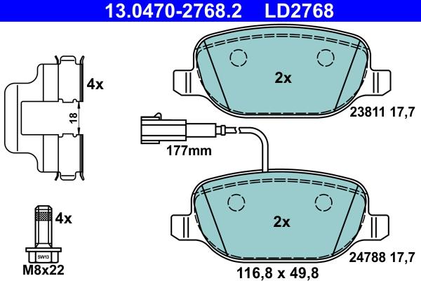 ATE 13.0470-2768.2 - Kit pastiglie freno, Freno a disco www.autoricambit.com