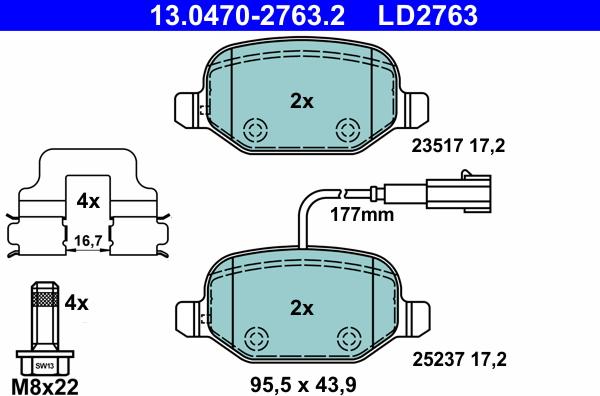 ATE 13.0470-2763.2 - Kit pastiglie freno, Freno a disco www.autoricambit.com