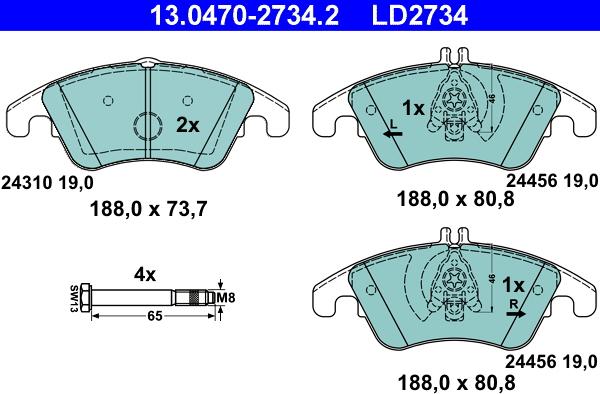 ATE 13.0470-2734.2 - Kit pastiglie freno, Freno a disco www.autoricambit.com