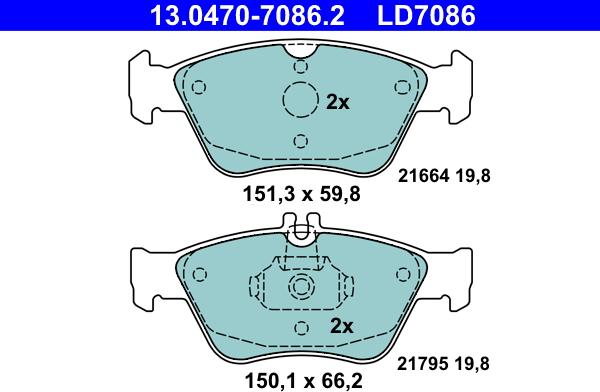 ATE 13.0470-7086.2 - Kit pastiglie freno, Freno a disco www.autoricambit.com