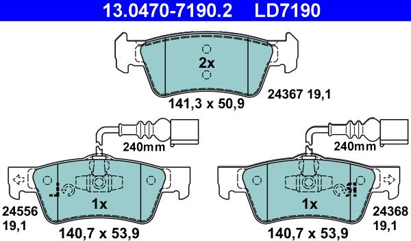 ATE 13.0470-7190.2 - Kit pastiglie freno, Freno a disco www.autoricambit.com