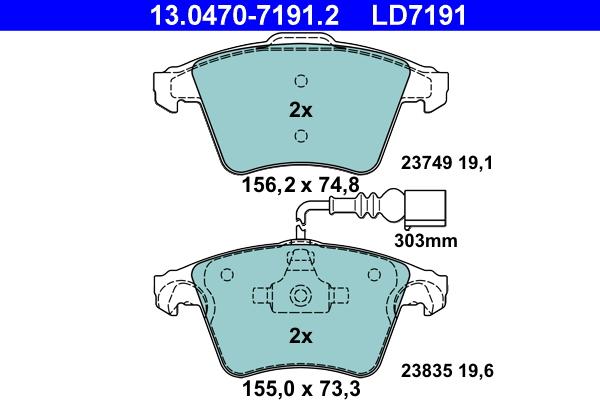 ATE 13.0470-7191.2 - Kit pastiglie freno, Freno a disco www.autoricambit.com