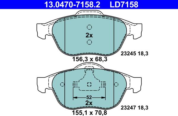 ATE 13.0470-7158.2 - Kit pastiglie freno, Freno a disco www.autoricambit.com