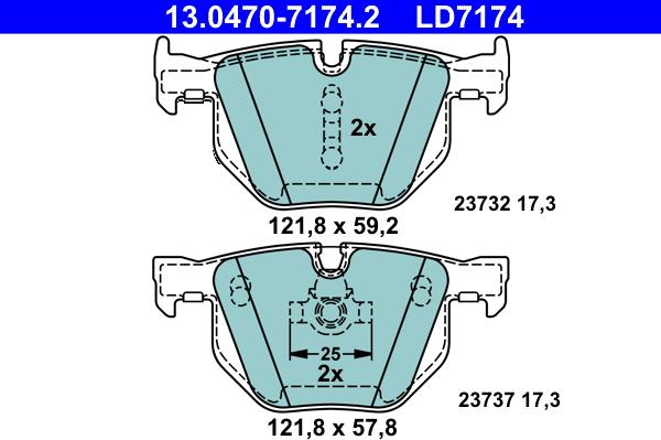 ATE 13.0470-7174.2 - Kit pastiglie freno, Freno a disco www.autoricambit.com