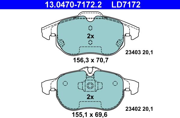 ATE 13.0470-7172.2 - Kit pastiglie freno, Freno a disco www.autoricambit.com