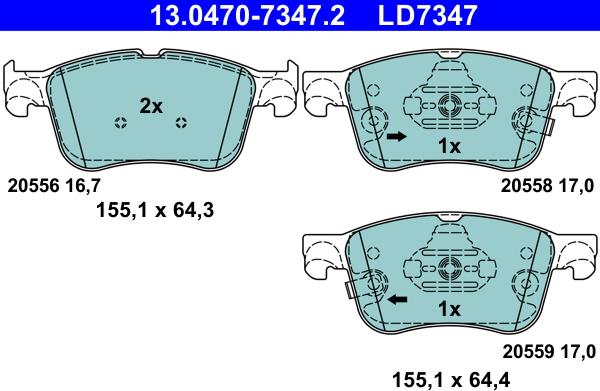 ATE 13.0470-7347.2 - Kit pastiglie freno, Freno a disco www.autoricambit.com