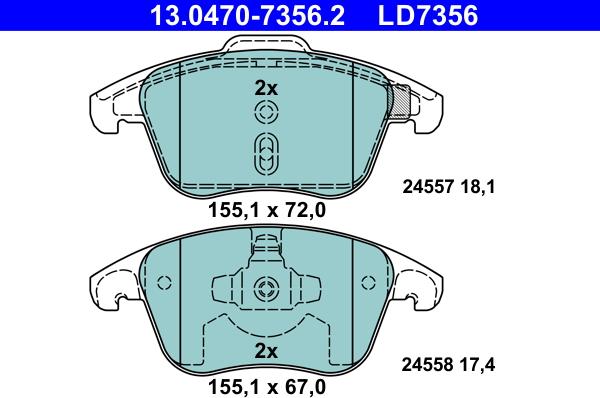 ATE 13.0470-7356.2 - Kit pastiglie freno, Freno a disco www.autoricambit.com