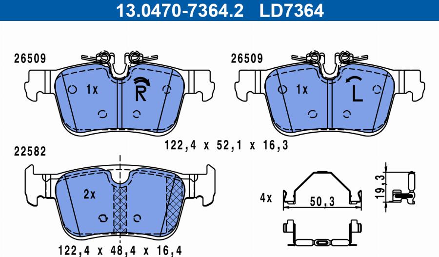 ATE 13.0470-7364.2 - Kit pastiglie freno, Freno a disco www.autoricambit.com