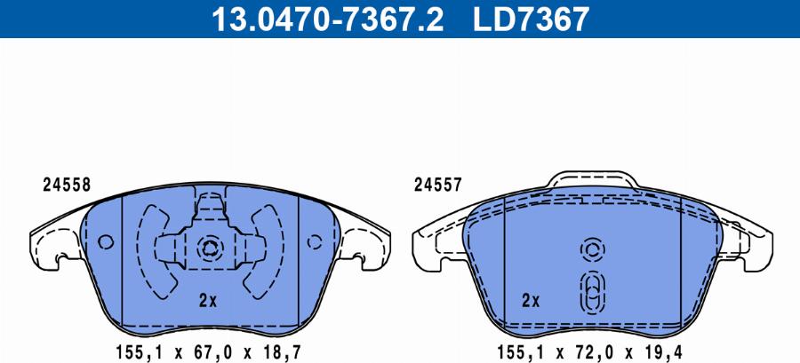 ATE 13.0470-7367.2 - Kit pastiglie freno, Freno a disco www.autoricambit.com