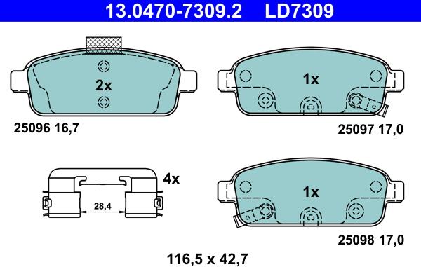 ATE 13.0470-7309.2 - Kit pastiglie freno, Freno a disco www.autoricambit.com