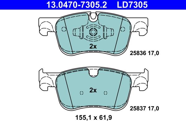 ATE 13.0470-7305.2 - Kit pastiglie freno, Freno a disco www.autoricambit.com