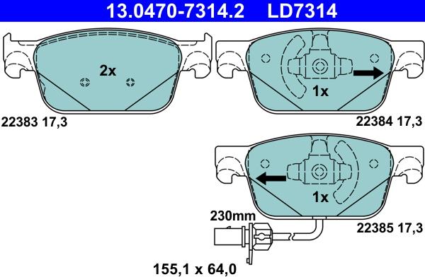 ATE 13.0470-7314.2 - Kit pastiglie freno, Freno a disco www.autoricambit.com