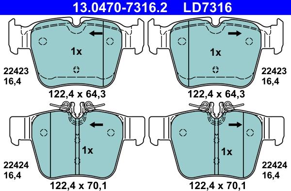 ATE 13.0470-7316.2 - Kit pastiglie freno, Freno a disco www.autoricambit.com