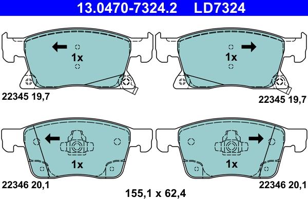 ATE 13.0470-7324.2 - Kit pastiglie freno, Freno a disco www.autoricambit.com