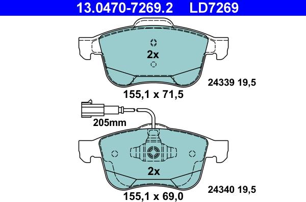 ATE 13.0470-7269.2 - Kit pastiglie freno, Freno a disco www.autoricambit.com