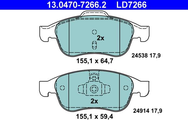 ATE 13.0470-7266.2 - Kit pastiglie freno, Freno a disco www.autoricambit.com