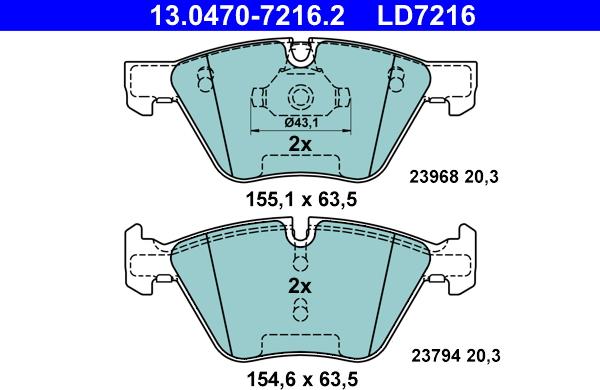 ATE 13.0470-7216.2 - Kit pastiglie freno, Freno a disco www.autoricambit.com