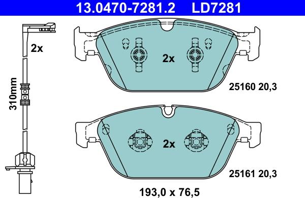 ATE 13.0470-7281.2 - Kit pastiglie freno, Freno a disco www.autoricambit.com