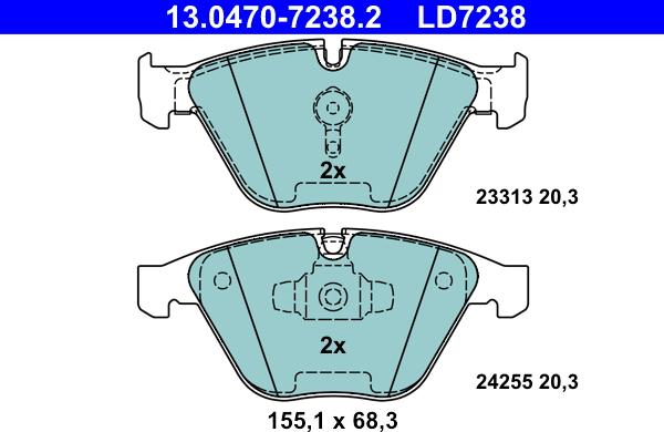 ATE 13.0470-7238.2 - Kit pastiglie freno, Freno a disco www.autoricambit.com