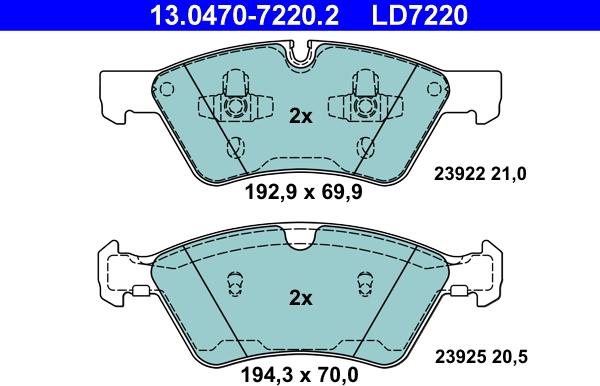 ATE 13.0470-7220.2 - Kit pastiglie freno, Freno a disco www.autoricambit.com