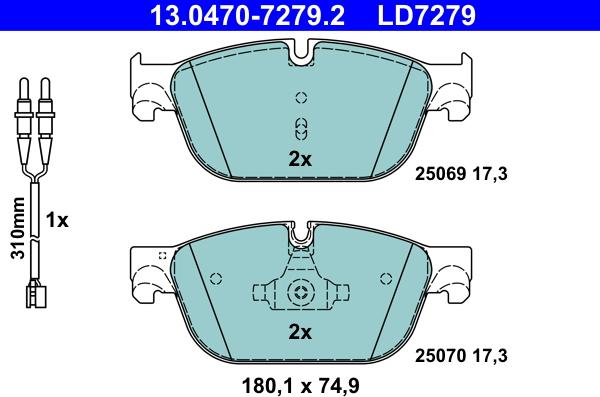 ATE 13.0470-7279.2 - Kit pastiglie freno, Freno a disco www.autoricambit.com