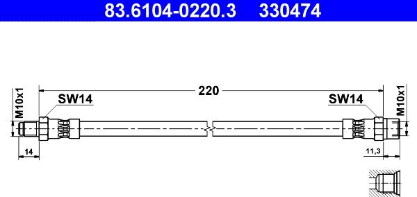 ATE 83.6104-0220.3 - Flessibile del freno www.autoricambit.com