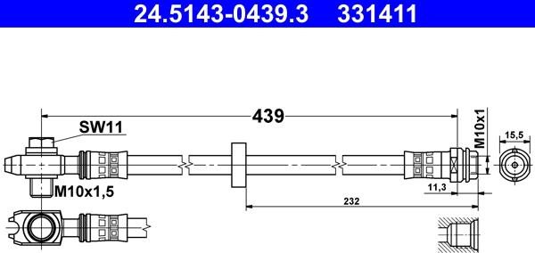 ATE 24.5143-0439.3 - Flessibile del freno www.autoricambit.com