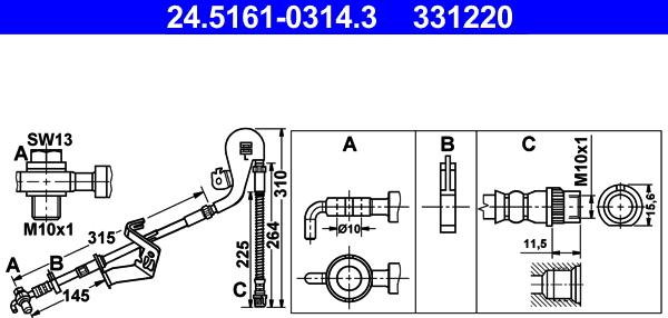 ATE 24.5161-0314.3 - Flessibile del freno www.autoricambit.com