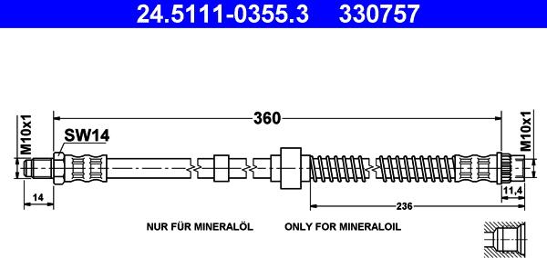 ATE 24.5111-0355.3 - Flessibile del freno www.autoricambit.com