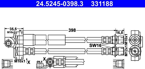 ATE 24.5245-0398.3 - Flessibile del freno www.autoricambit.com