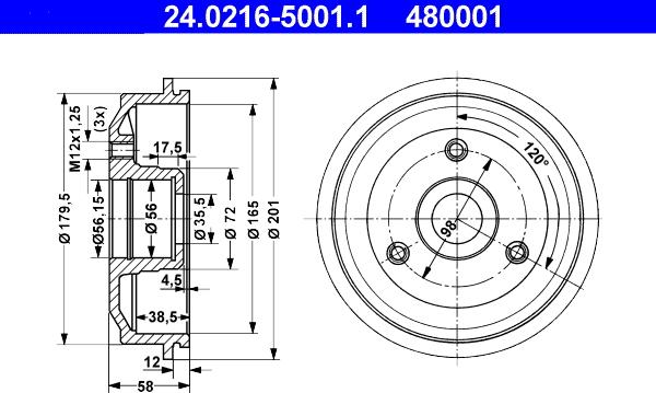 ATE 24.0216-5001.1 - Tamburo freno www.autoricambit.com