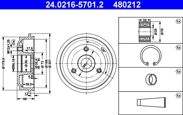 ATE 24.0216-5701.2 - Tamburo freno www.autoricambit.com