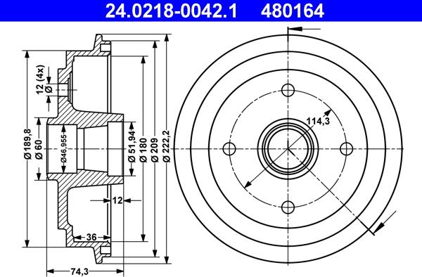 ATE 24.0218-0042.1 - Tamburo freno www.autoricambit.com