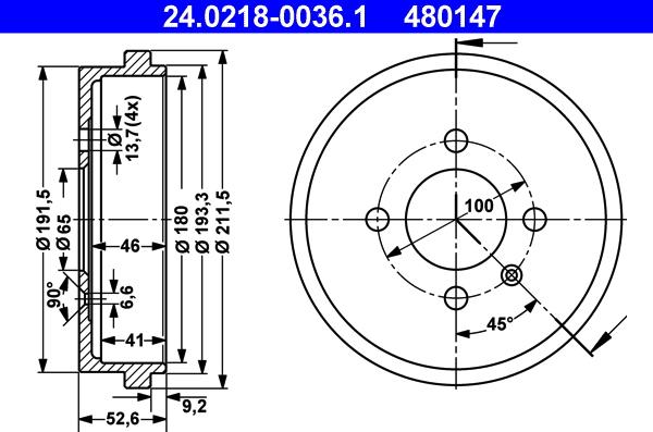 ATE 24.0218-0036.1 - Tamburo freno www.autoricambit.com