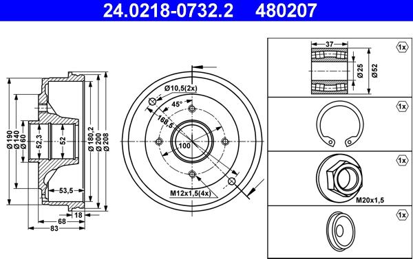 ATE 24.0218-0732.2 - Tamburo freno www.autoricambit.com