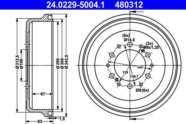 ATE 24.0229-5004.1 - Tamburo freno www.autoricambit.com