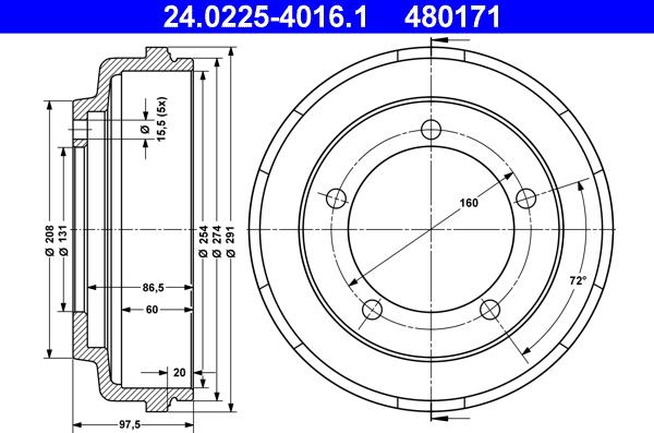 ATE 24.0225-4016.1 - Tamburo freno www.autoricambit.com