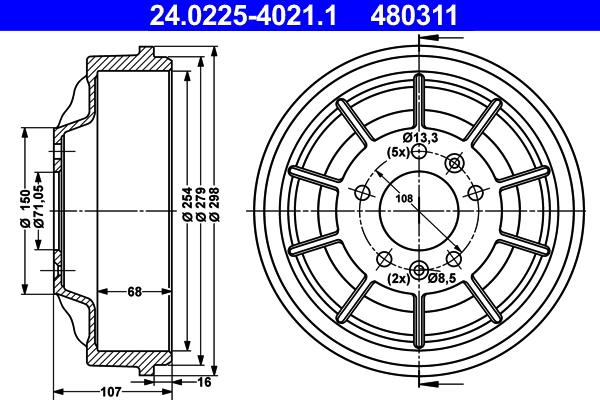 ATE 24.0225-4021.1 - Tamburo freno www.autoricambit.com