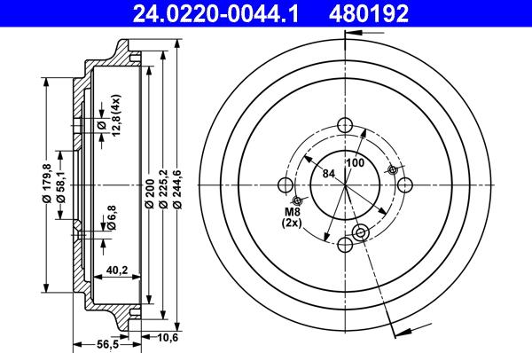 ATE 24.0220-0044.1 - Tamburo freno www.autoricambit.com