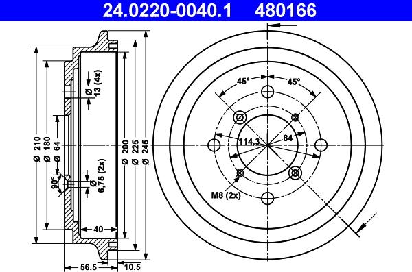 ATE 24.0220-0040.1 - Tamburo freno www.autoricambit.com