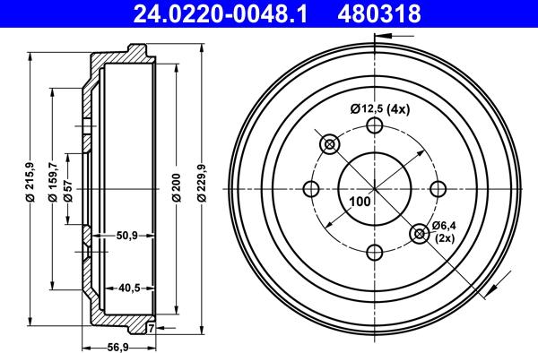 ATE 24.0220-0048.1 - Tamburo freno www.autoricambit.com