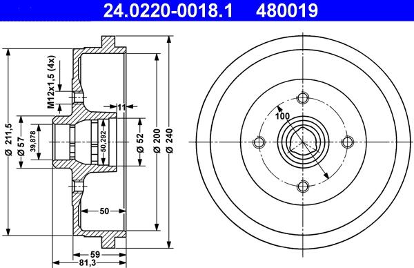 ATE 24.0220-0018.1 - Tamburo freno www.autoricambit.com