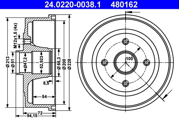 ATE 24.0220-0038.1 - Tamburo freno www.autoricambit.com