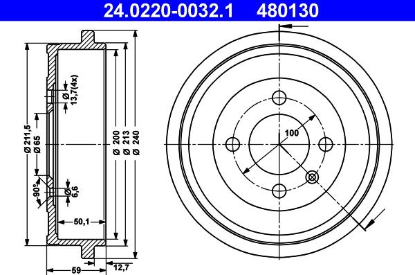 ATE 24.0220-0032.1 - Tamburo freno www.autoricambit.com