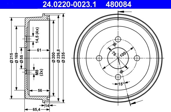 ATE 24.0220-0023.1 - Tamburo freno www.autoricambit.com