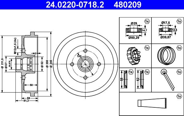 ATE 24.0220-0718.2 - Tamburo freno www.autoricambit.com