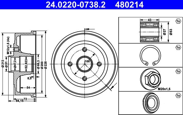 ATE 24.0220-0738.2 - Tamburo freno www.autoricambit.com