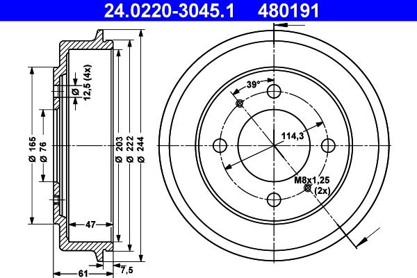 ATE 24.0220-3045.1 - Tamburo freno www.autoricambit.com