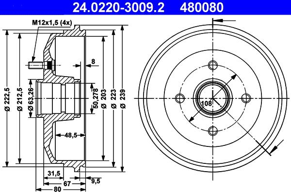 ATE 24.0220-3009.2 - Tamburo freno www.autoricambit.com